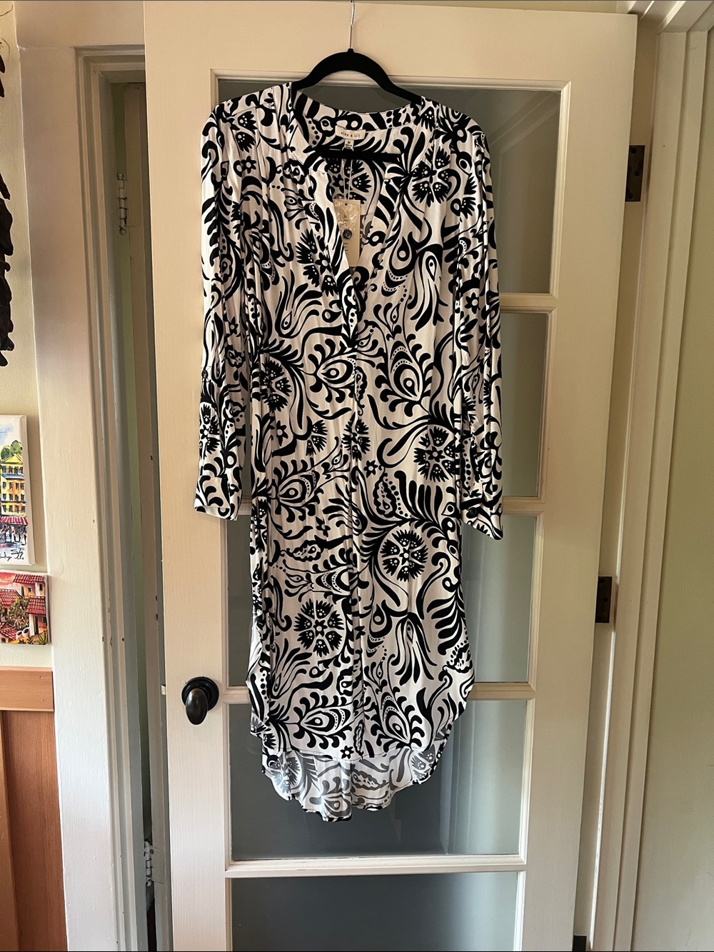 Black & White Long Sleeve Printed Shirt Dress